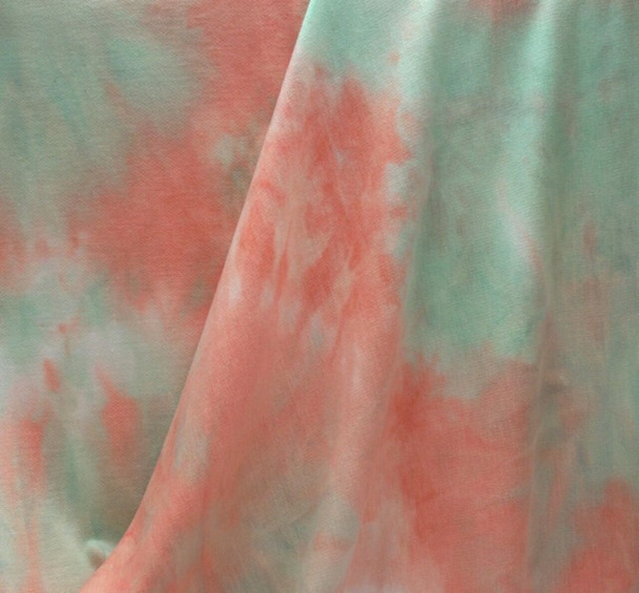 1 Yard Mint Melon Taupe Tie Dye French Terry Fabric Soft Stretch Knit 58/60 Inches Wide